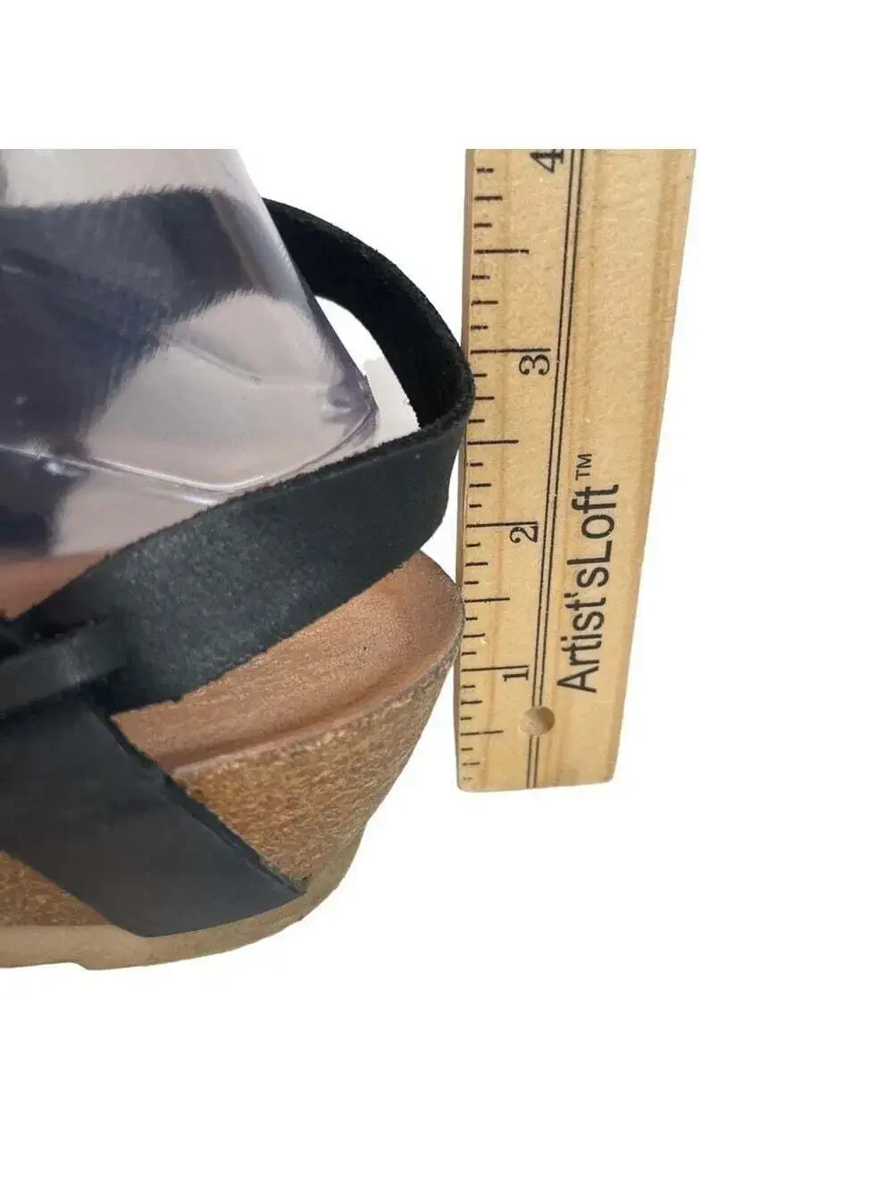 Wanda Panda Tina Black Leather Comfort Wedge Sandals Hook Loop Womens 9